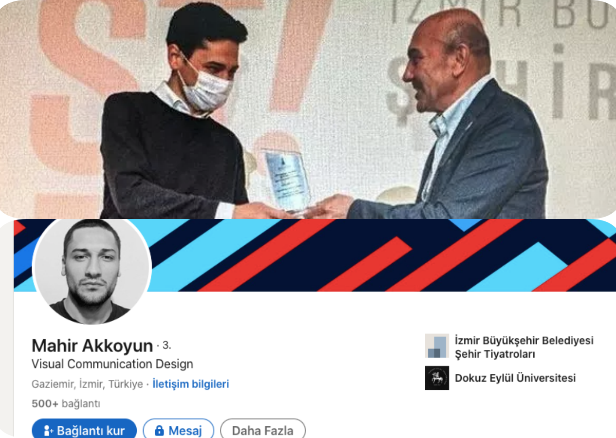 Etiketlerle algı yapan grafiker Mahir Akkoyun İzmir Büyükşehir Belediyesi çalışanı çıktı!