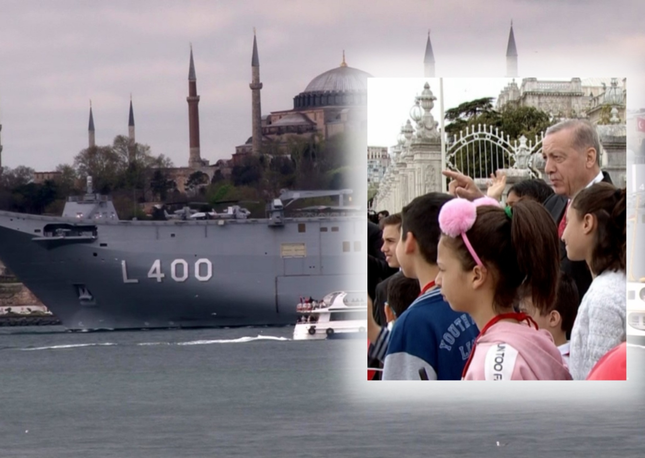 TCG Anadolu'dan 21 pare top atışı, Cumhurbaşkanı Erdoğan'ı selamladı!