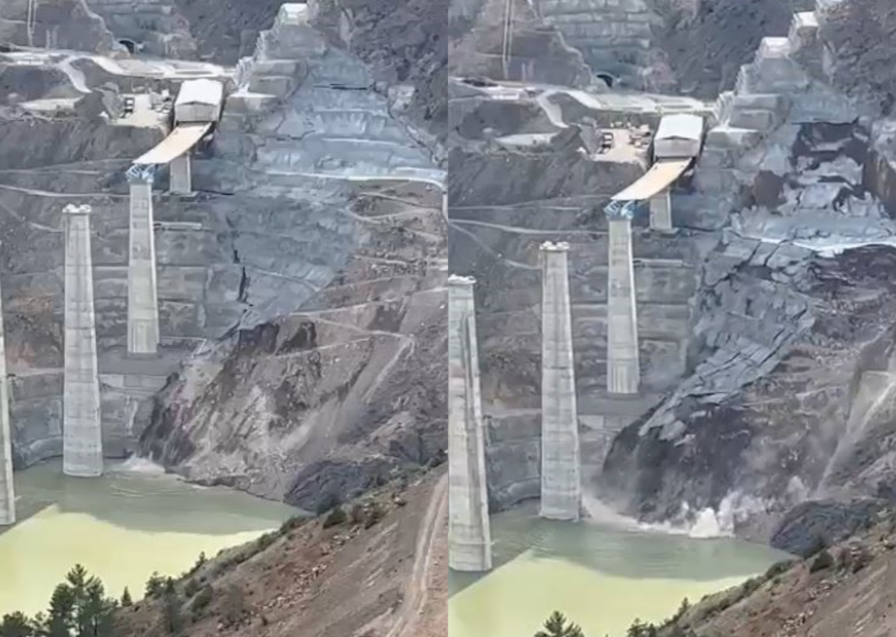 Yusufeli'nde viyadük inşası yakınında heyelan