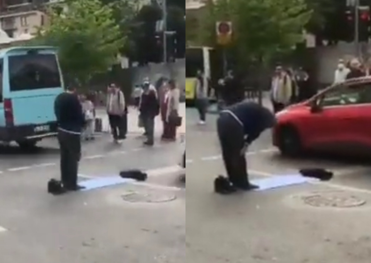 İstanbul'da garip olay: Seccadesini serip trafiğin ortasında namaz kıldı
