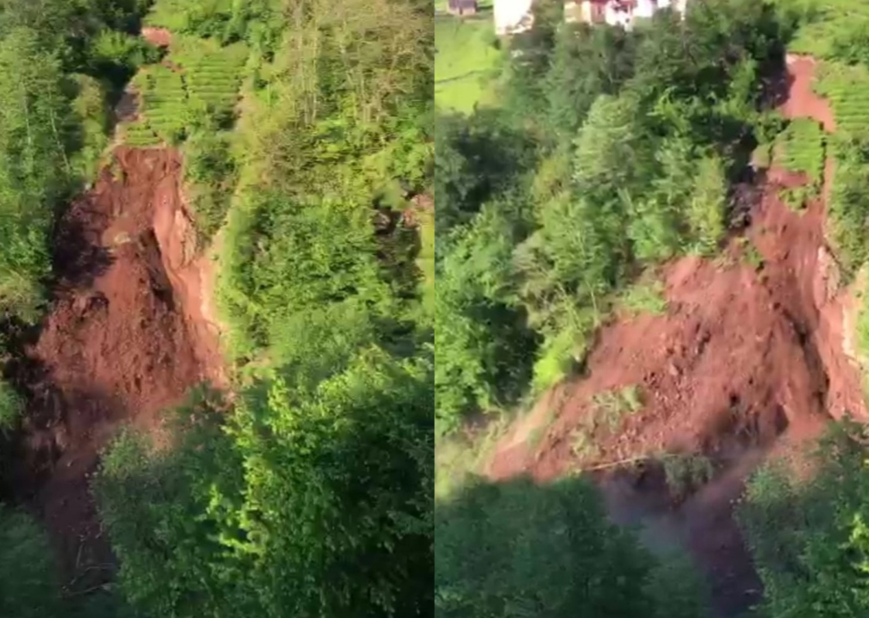 Trabzon'da heyelan! Korkunç anlar kameralara yansıdı