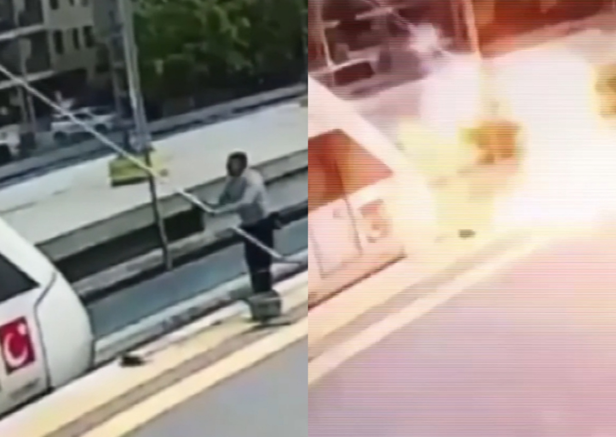 Treni temizleyen işçi elektrik akımına kapıldı! Korkunç anlar kamerada...