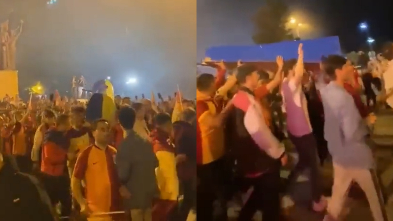 Galatasaraylı taraftarlar Fenerbahçe bayrağı sarılı tabut taşıdı