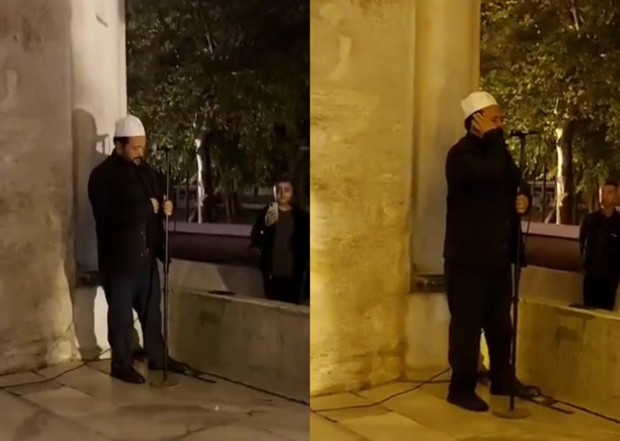 Ayasofya Camii ile Sultanahmet Camii müezzinleri karşılıklı ezan okudu! Tüyleri diken diken anlar...