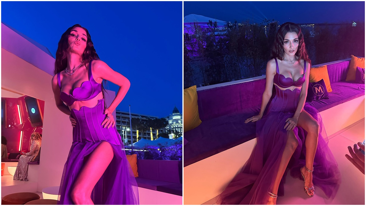 Mor elbisesiyle herkesi büyülemişti! Hande Erçel'den Cannes pozları