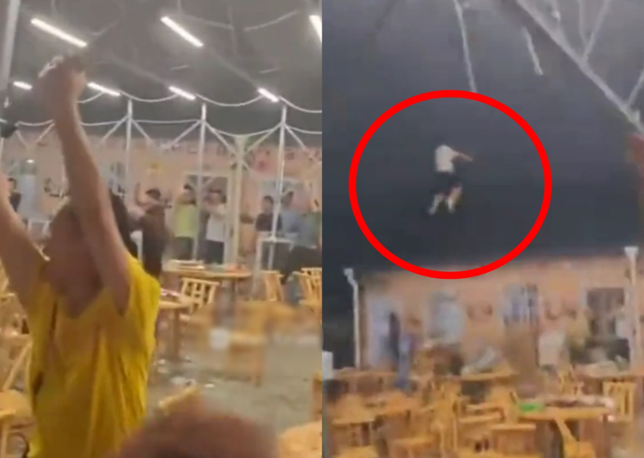Kafenin tentesine tutunmaya çalışıyorlardı! Havaya uçtular...