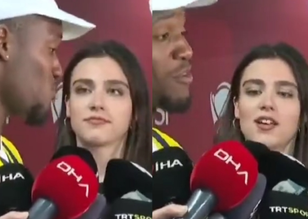 Batshuayi'ye soru soran muhabir Ecem Dinçkal'ın bakışları ve mimikleri sosyal medyada gündem oldu