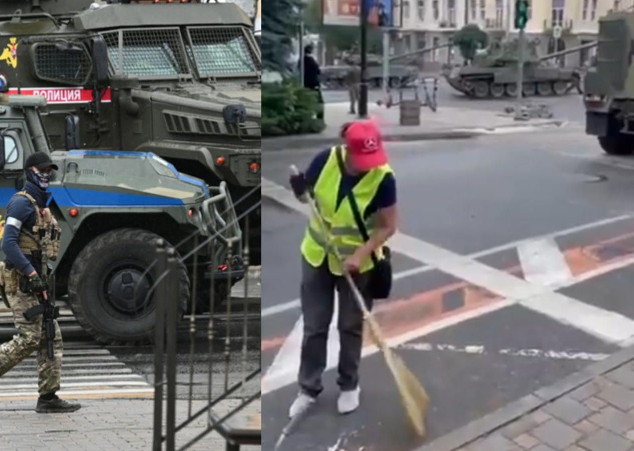 Rus temizlik görevlisi Wagner Grubu'nu ve askeri önlemleri umursamadan işine devam etti