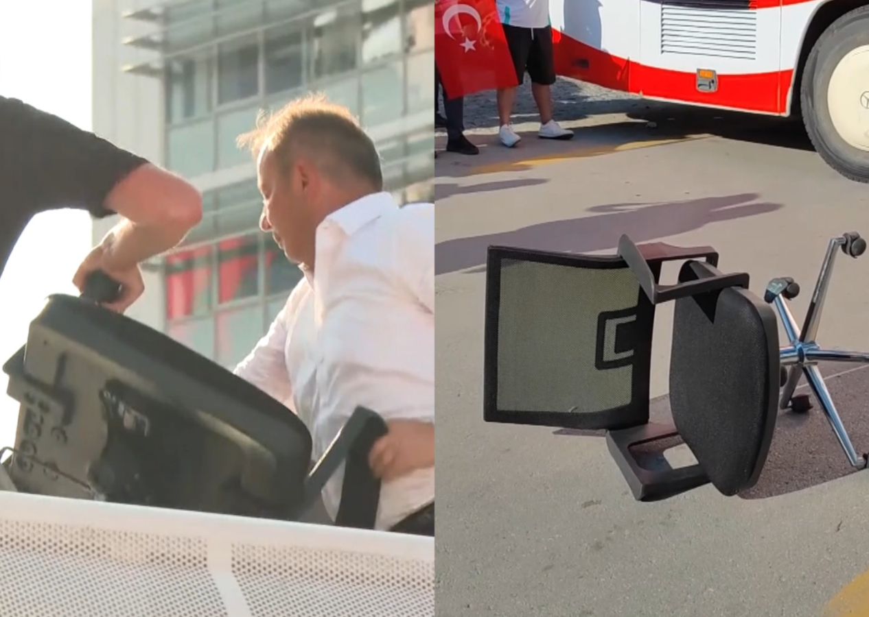 Tanju Özcan CHP Genel Merkezi önünde koltuk fırlattı: "Şimdi in o koltuktan al bu koltuğu git evinde otur, torunlarını sev"