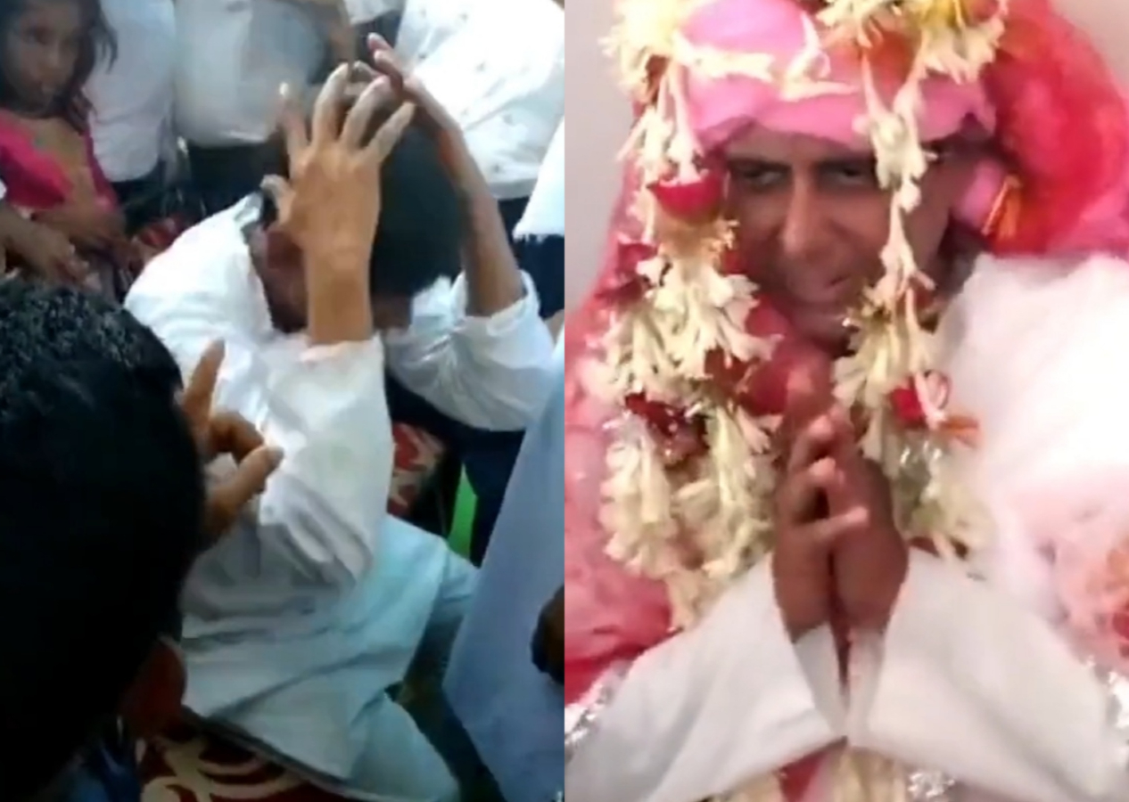 Kel olduğu anlaşılan damat, gelinin ailesinden feci şekilde dayak yedi