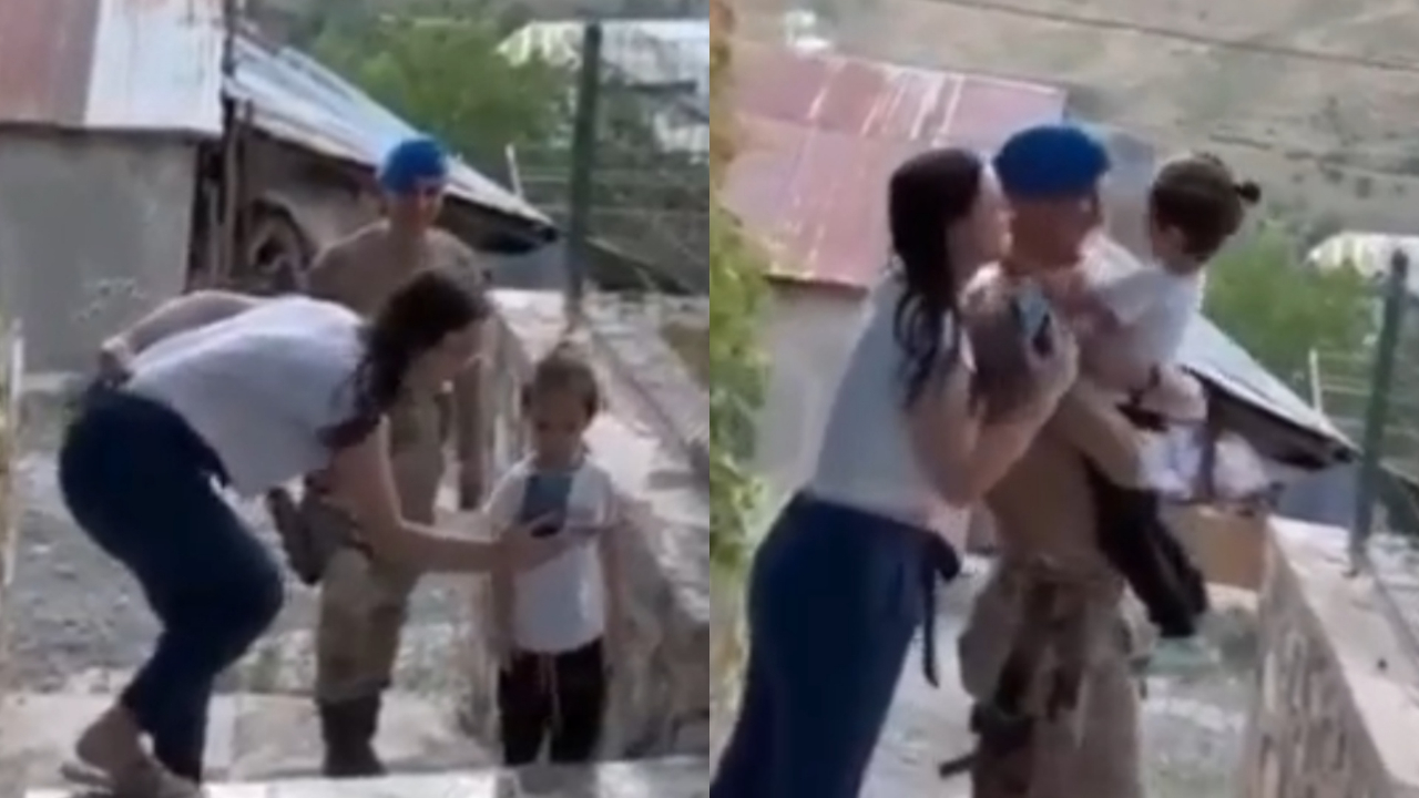 Eve dönen asker babayla çocuğunun kavuşma anı herkesi duygulandırdı
