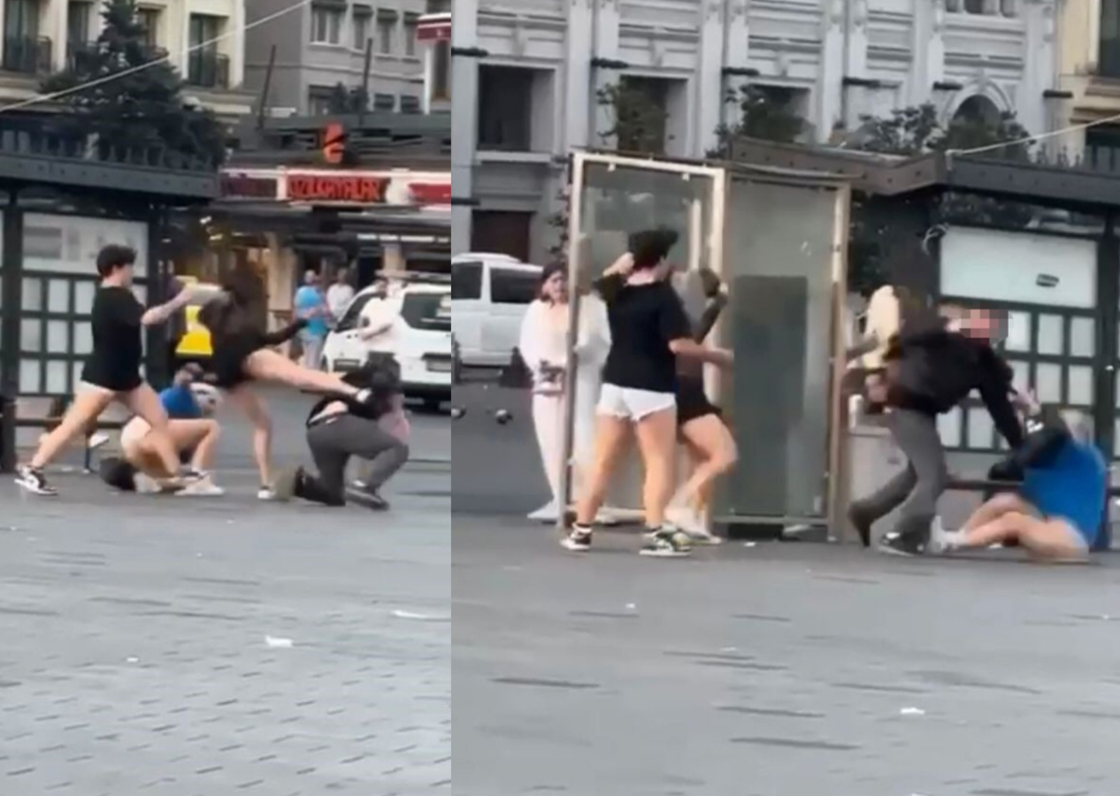 Taksim'de etrafa sataşan şahsa 3 kişiden meydan dayağı: Zor kurtuldu