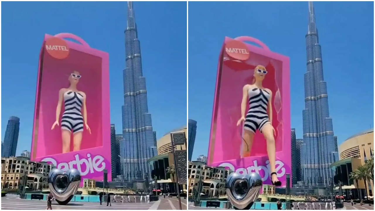 Dubai'de Burj Khalifa'nın önünde 3 boyutlu devasa Barbie reklamı! Görenler şaştı kaldı