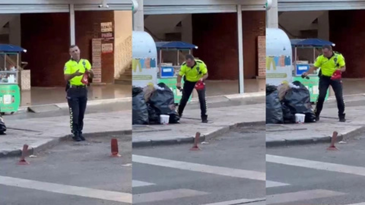 Trafik polisinden alkışlanacak hareket! Türk bayrağını çöpten kurtardı
