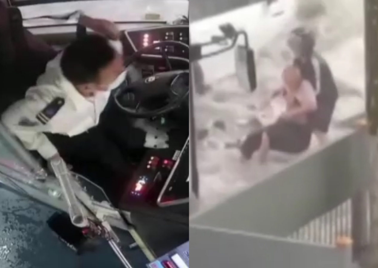 Çin'de tayfun felaketi! Sulara kapılan yaşlı adamı otobüs şoförü böyle kurtardı