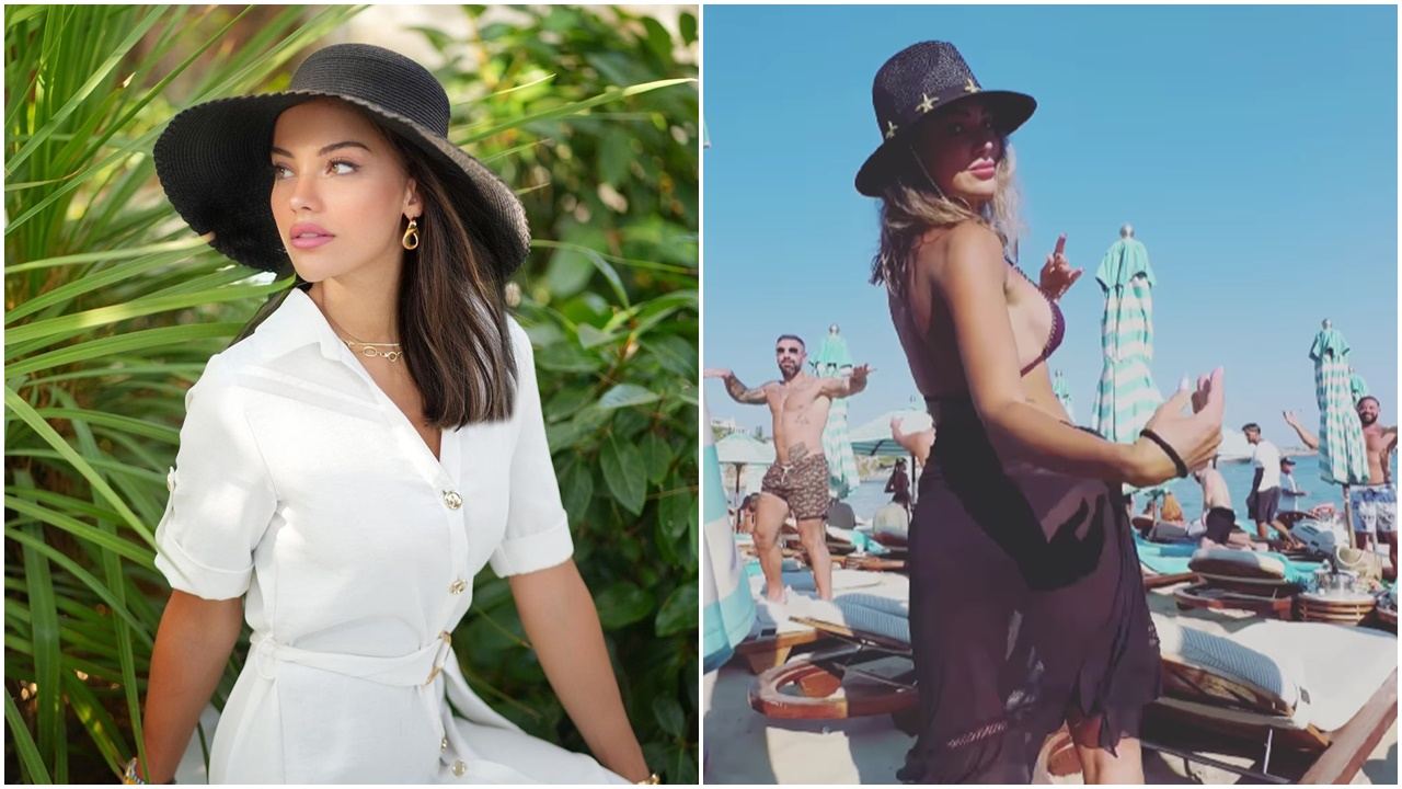 Mykonos'u salladı! Tuvana Türkay'dan nefes kesen oryantal şov: Mor bikinisiyle plajda kurtlarını döktü