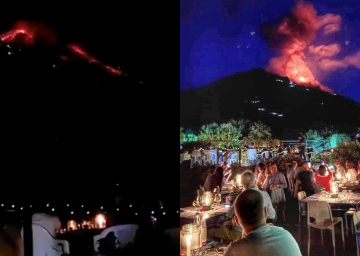 İnsanlar yemek yerken böyle patladı: Stromboli Yanardağı tekrar harekete geçti