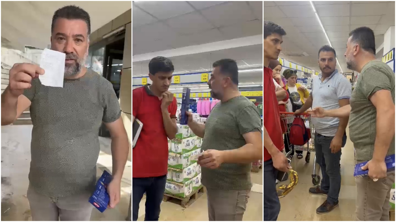 Zincir markette fiyat farkı tartışması! Marketi basan adam çalışana hakaret etti