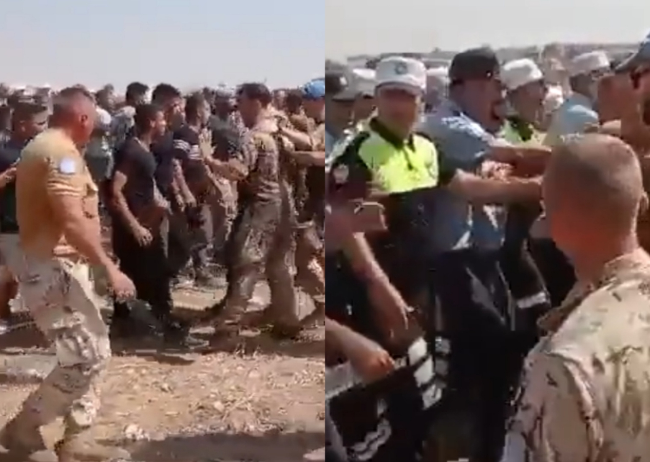 Türk işçiler ve KKTC askerleri, yol çalışmasını engellemeye çalışan İngiliz askerlerini böyle püskürttü!