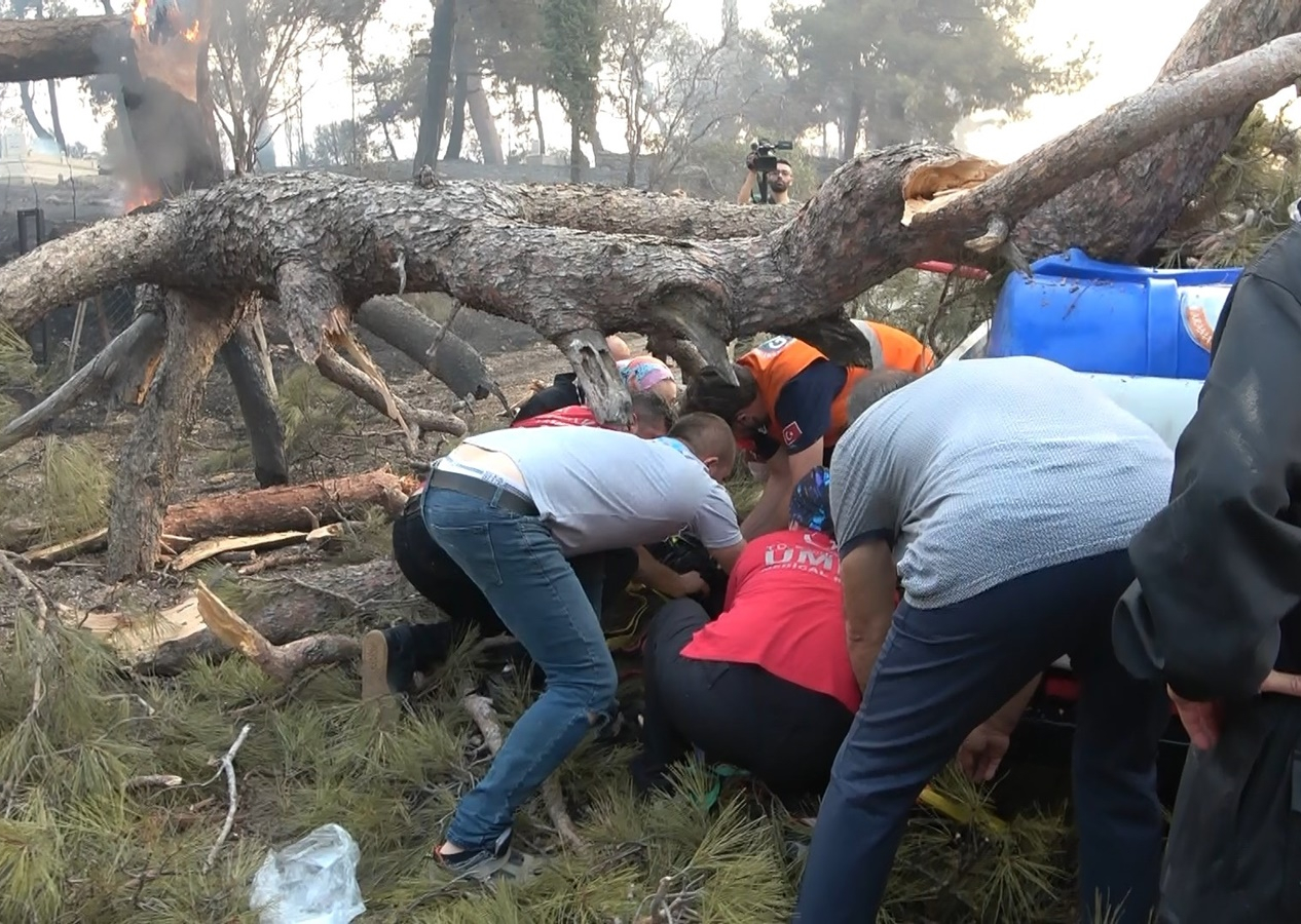 Çanakkale'de orman yangını! Alevlere müdahale eden görevlinin üzerine ağaç devrildi