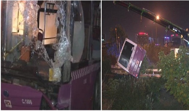 İstanbul'da belediye otobüsü devrildi!