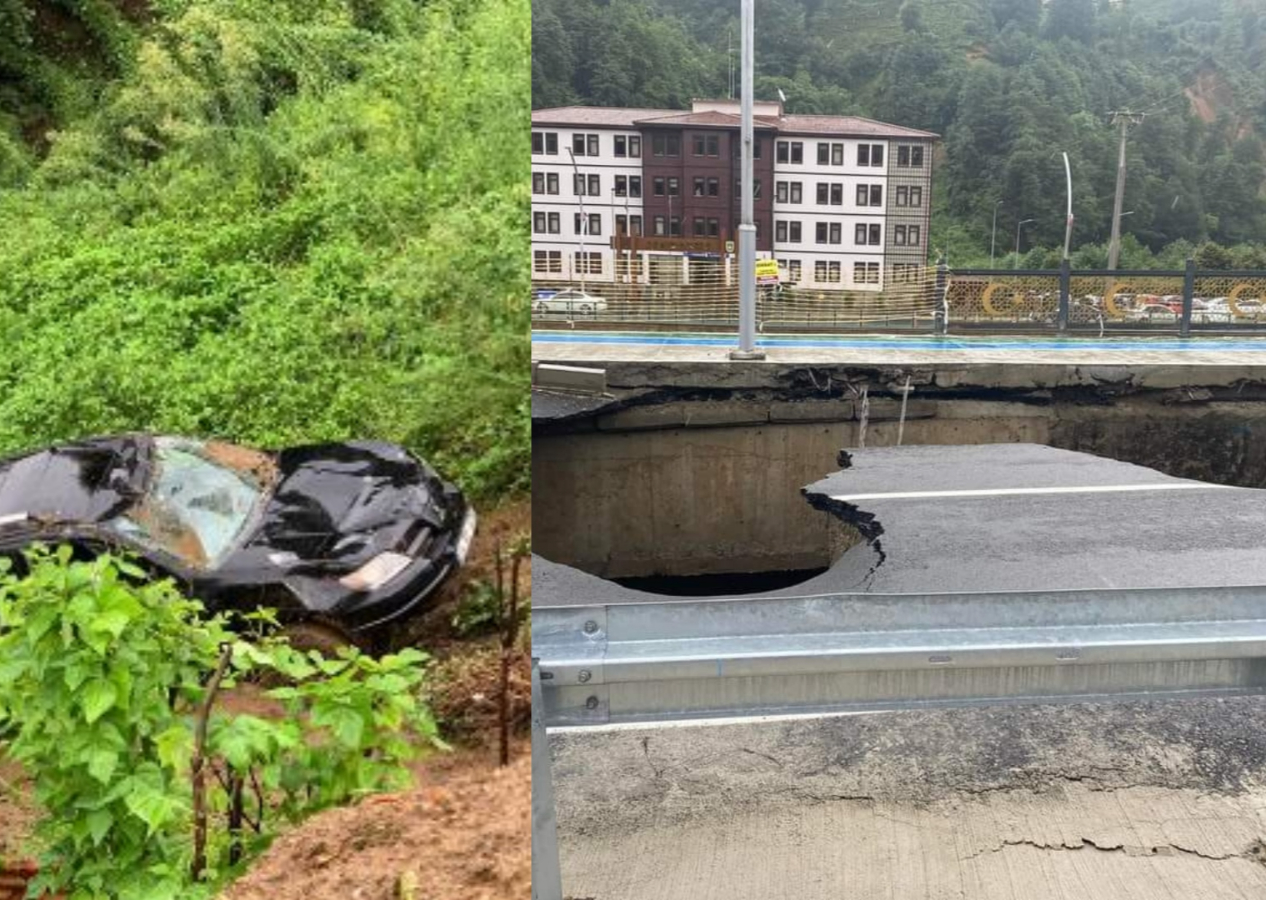 Rize'de sel ve heyelan hayatı felç etti! Yol çöktü...