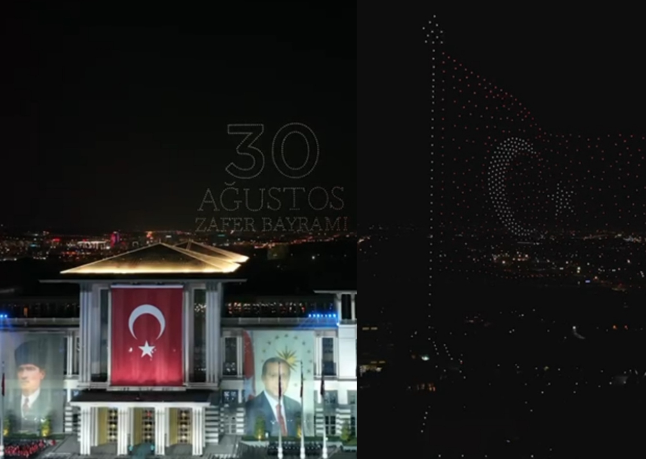 1200 drone ile gerçekleştirilen ışık gösterisi 100. Yıl Marşı'na eşlik etti