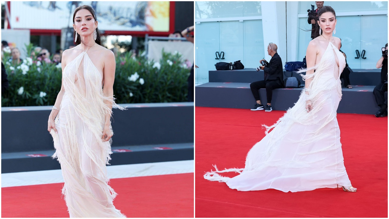 Özge Gürel Venedik Film Festivali'nde iddialı tarzı ve güzelliğiyle baş döndürdü