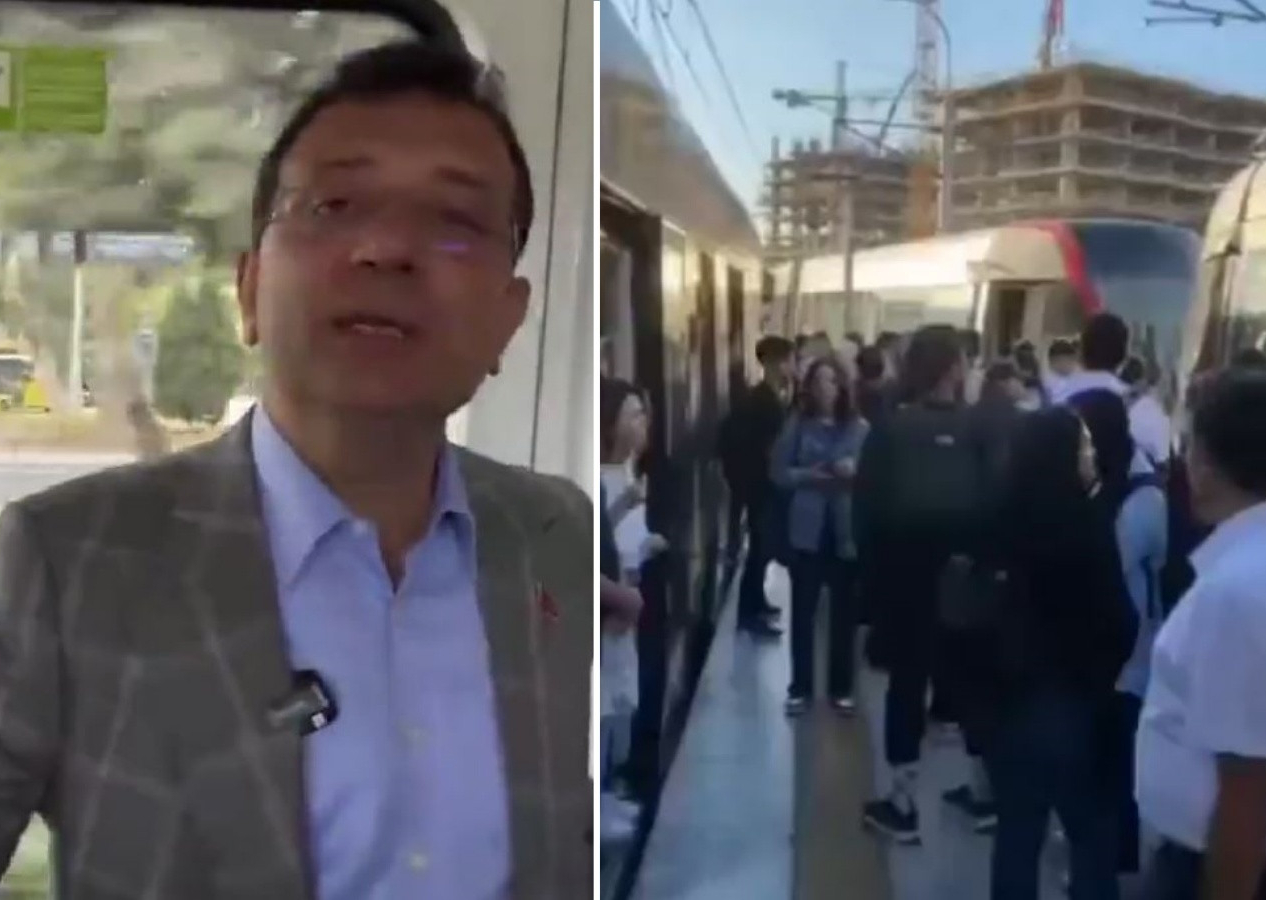 İmamoğlu, 'Tramvay ve metroya binin' tavsiyesi verirken İstanbul'un hali... Tramvay raydan çıktı!