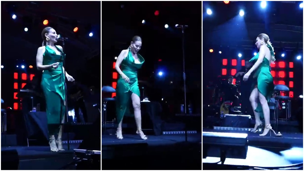 Talihsizlikler peşini bırakmadı! Linet, konserde ayakkabısının ve rüzgarın azizliğine uğradı!