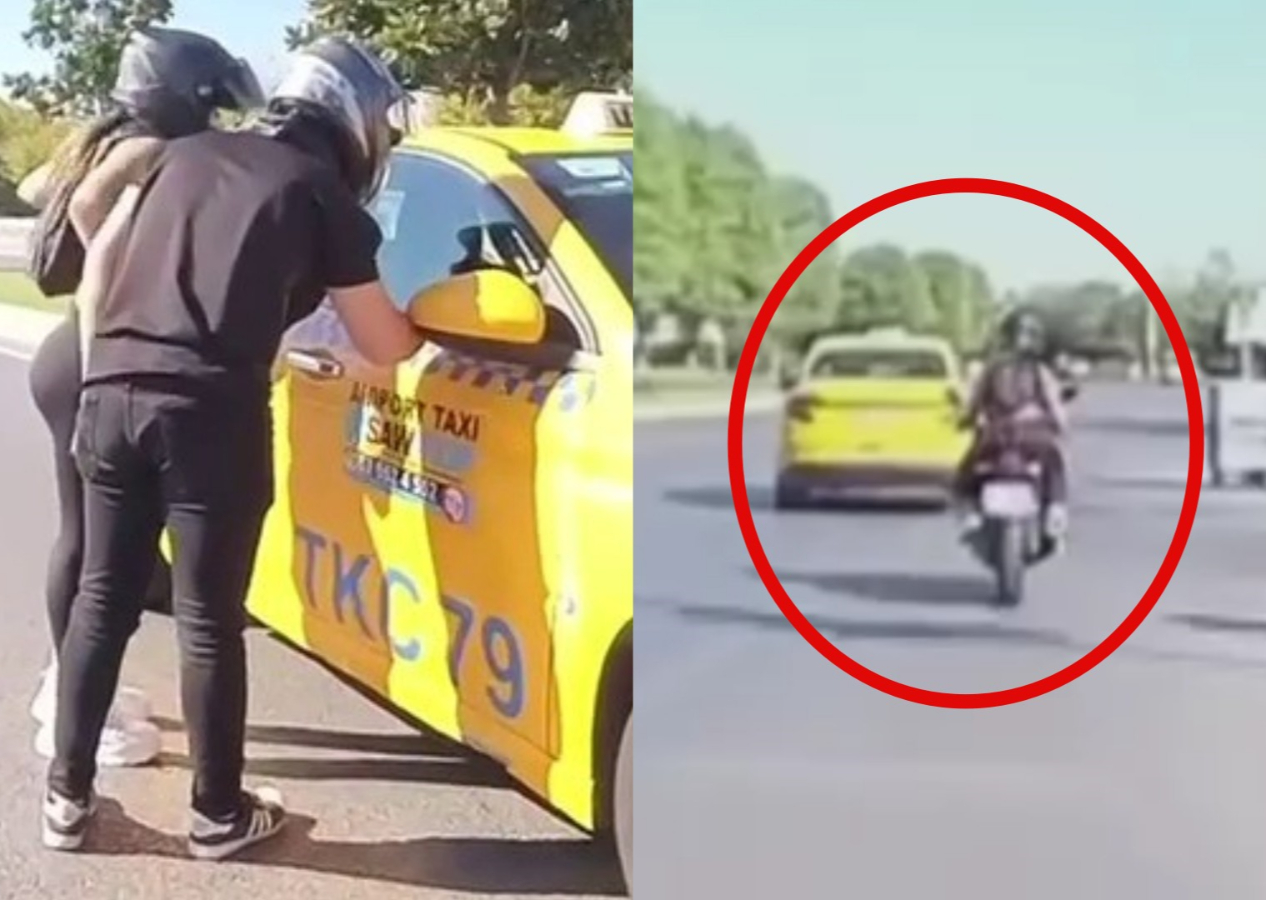Kadın motosiklet sürücüsü kendisine çarpıp kaçan taksiciyi böyle yakaladı: Sinirden camları yumrukladı