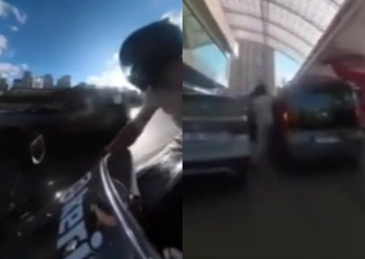 Seyir halindeyken tartıştığı motosikletlinin kaskına tokat atıp kaçtı: Akaryakıt istasyonunda uçan tekmeyi yedi