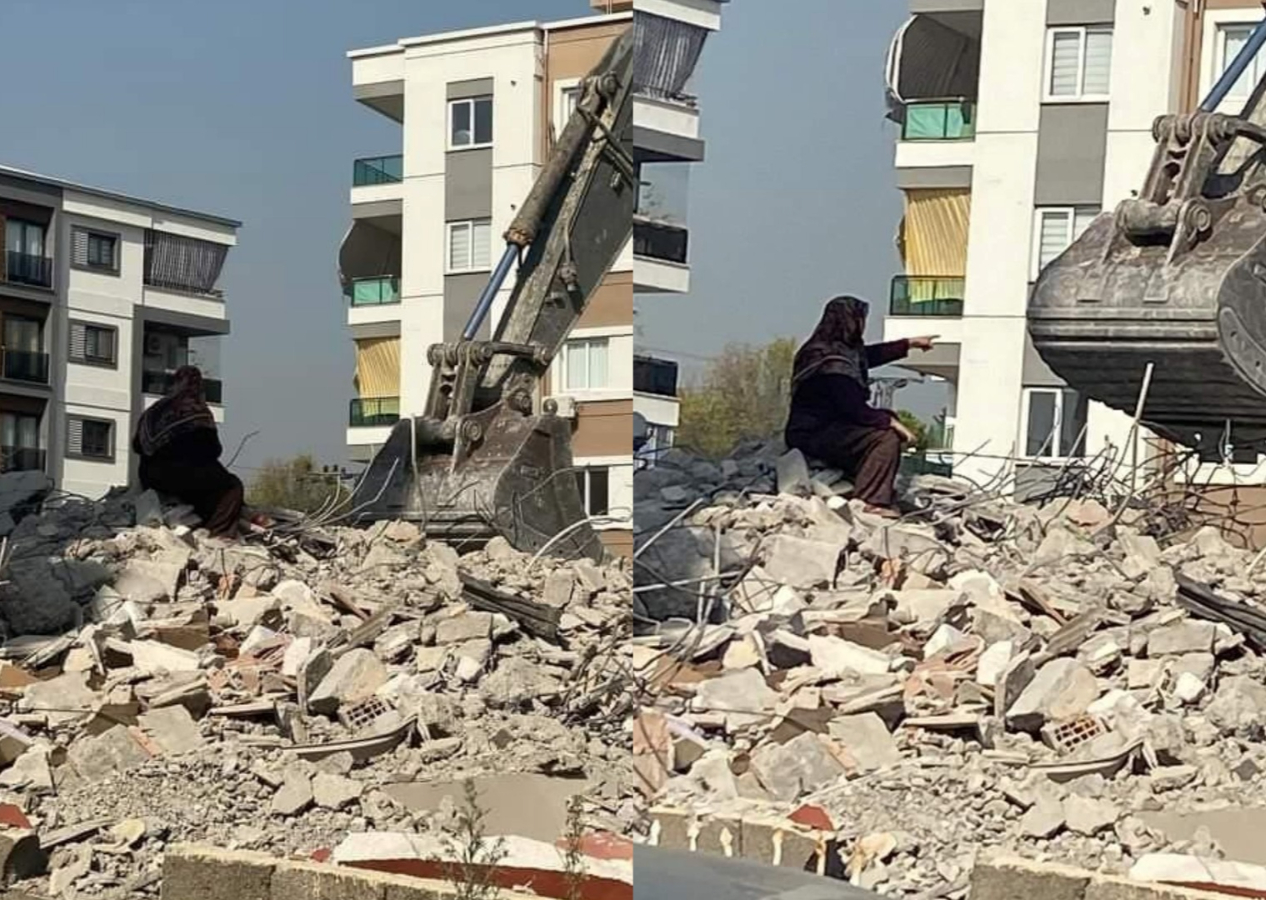 Hatay'da ilginç manzara: Yerinde dönüşüme engel olmak istedi, iş makinasının önüne geçti