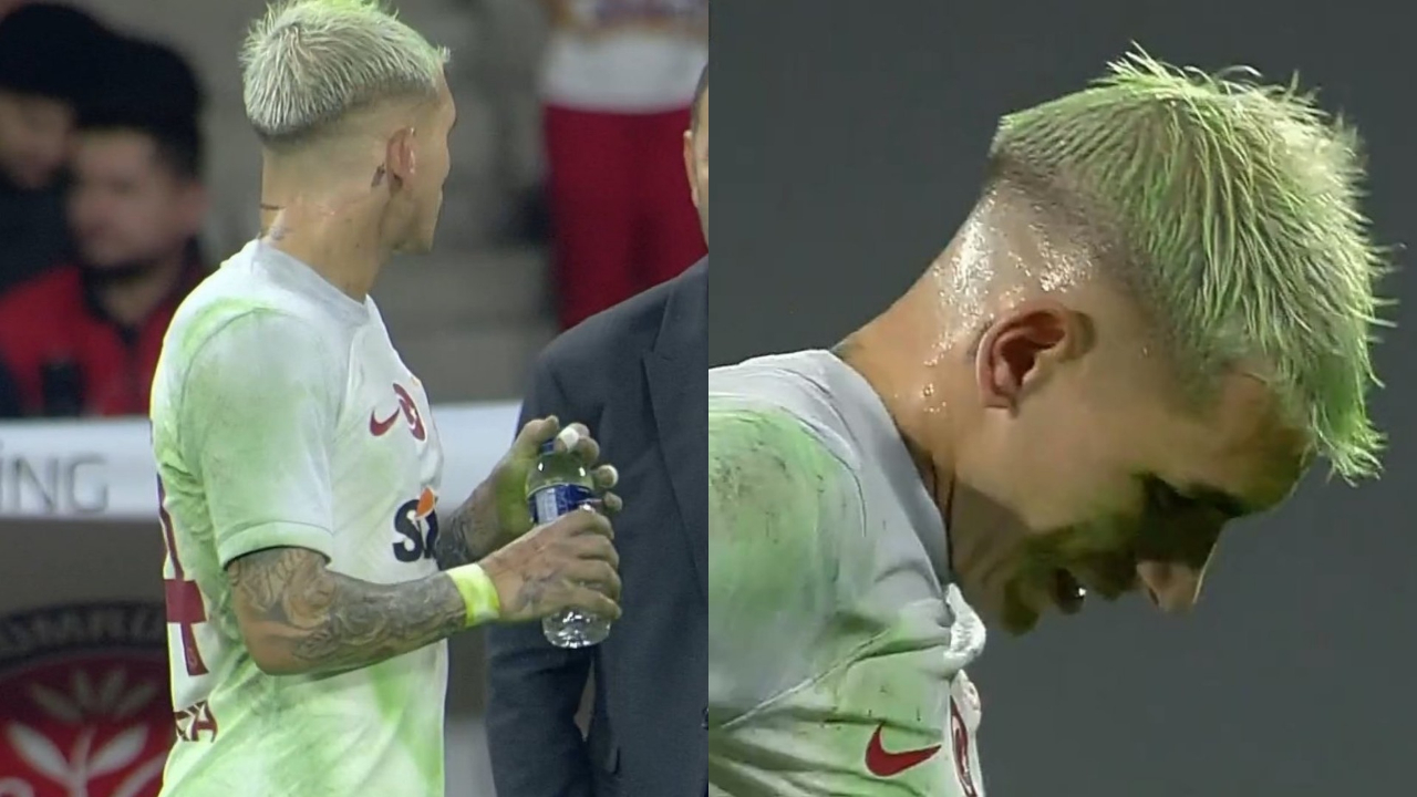 Olimpiyat Stadı'nda boya şaşkınlığı! Futbolcular 'Hulk' gibi yemyeşil oldu...