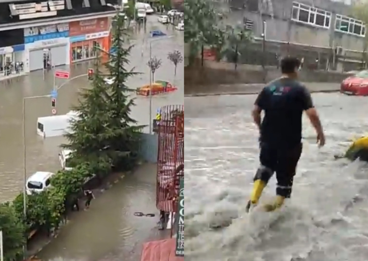 İstanbul'da sağanak bir anda başladı! Korkunç sel görüntüleri