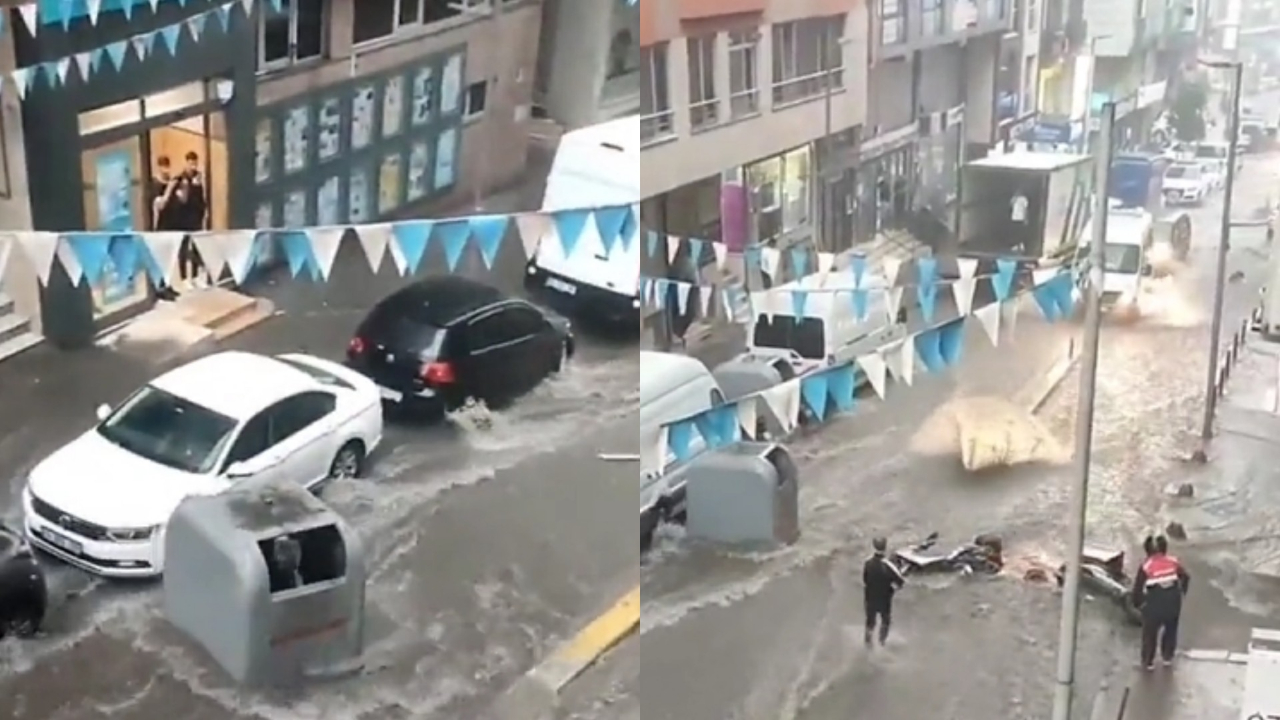 Başakşehir'de sokaklar göle oldu, cadde adeta dereye dönüştü