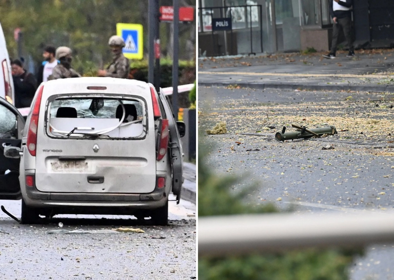 Ankara İçişleri Bakanlığı önündeki bombalı terör saldırısından ilk görüntüler! Roketatar dikkat çekti...