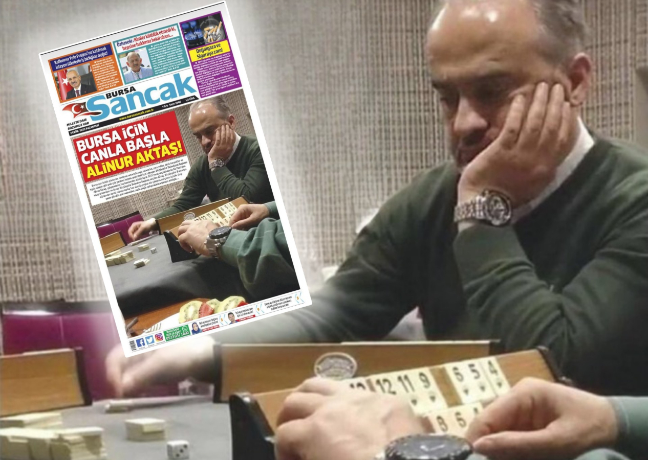 Okey fotoğrafı manşette… Bursa’da yayın yapan Bursa Sancak gazetesinin Belediye Başkanı Ali Nur Aktaş için attığı imalı başlık olay oldu