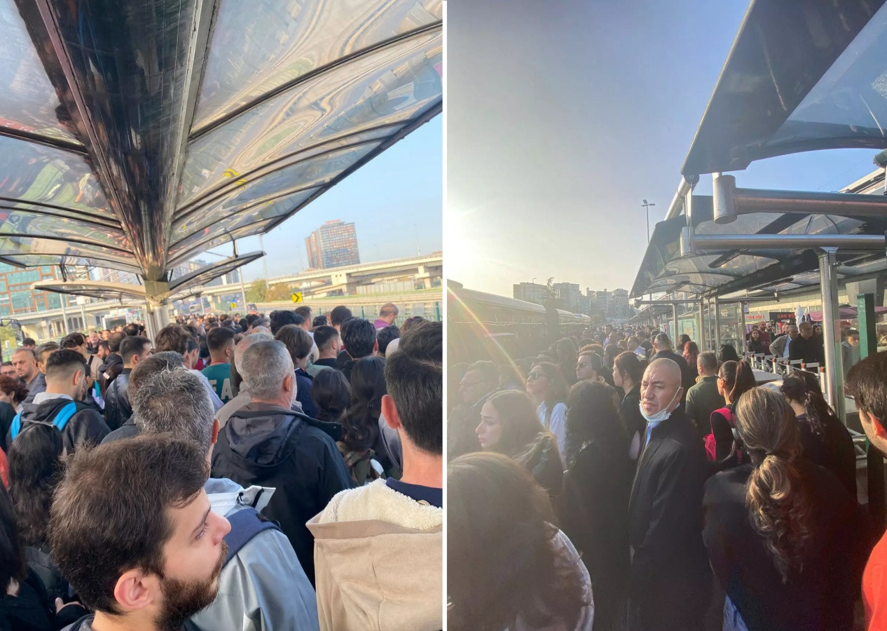 İstanbul'da metrobüse binme yarışı! Duraklarda insan seli oluştu...