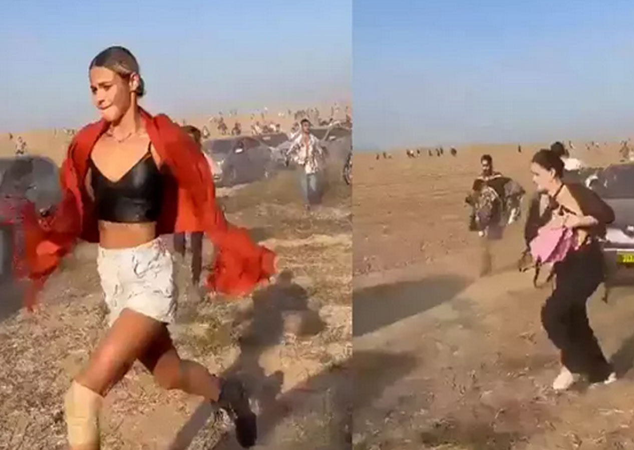 Gazze Şeridinden Filistinli grupların düzenlediği saldırıya yakalanan festival alanı havadan görüntü