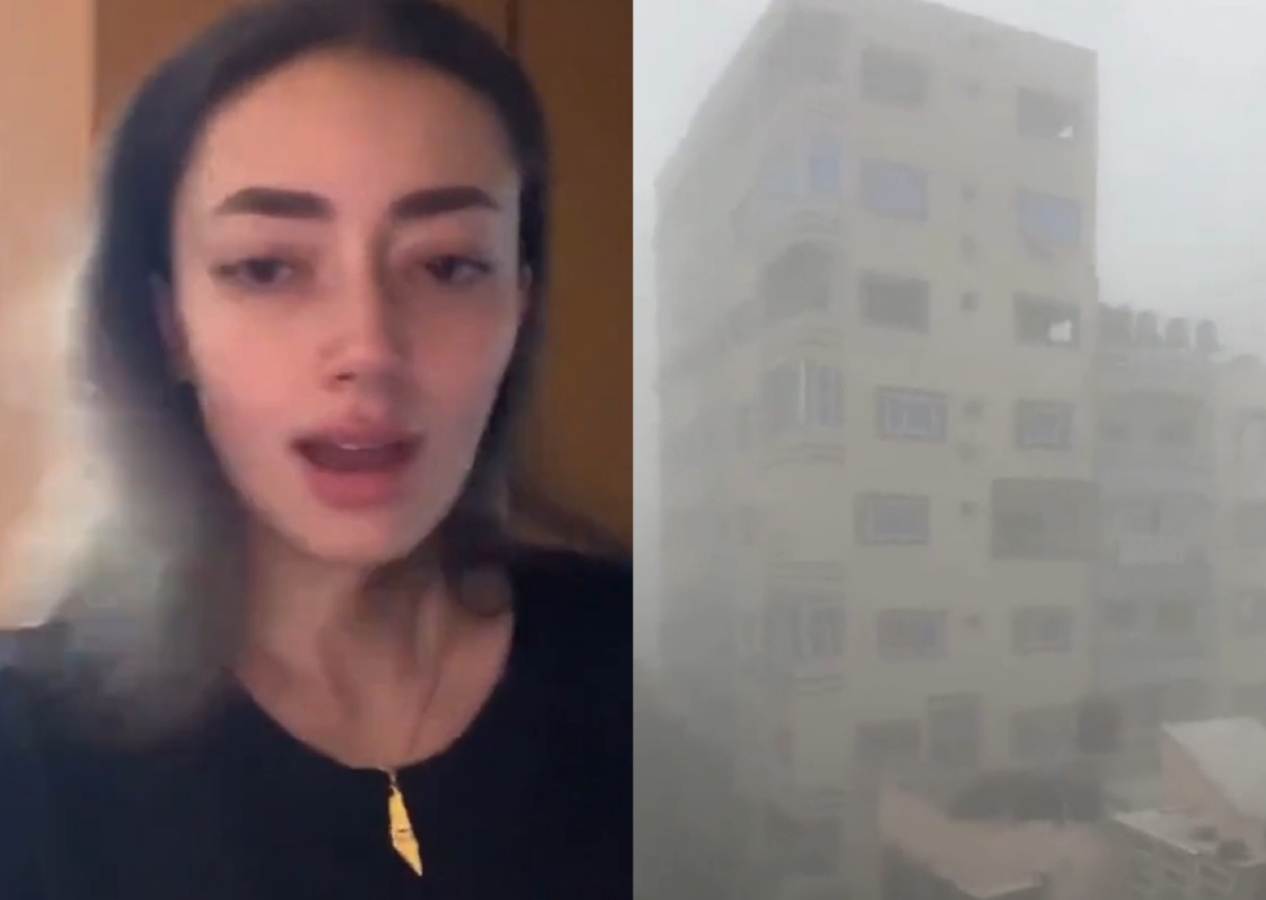 Filistinli kız canlı yayın yaparken yanı başında bombalar patladı!
