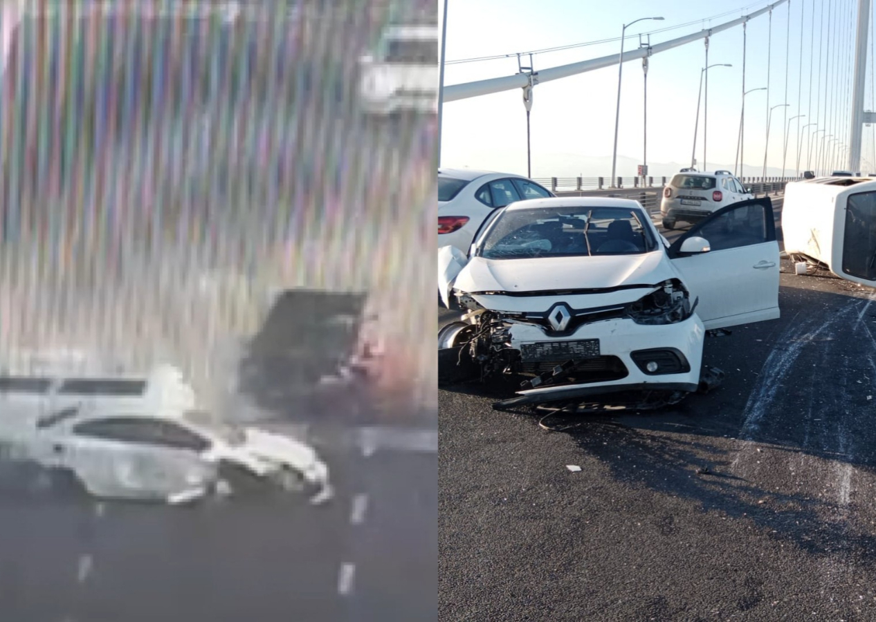 Osmangazi Köprüsü'nde dört araç birbirine girdi! Faciadan kıl payı dönüldüğü zincirleme kaza anları kamerada...
