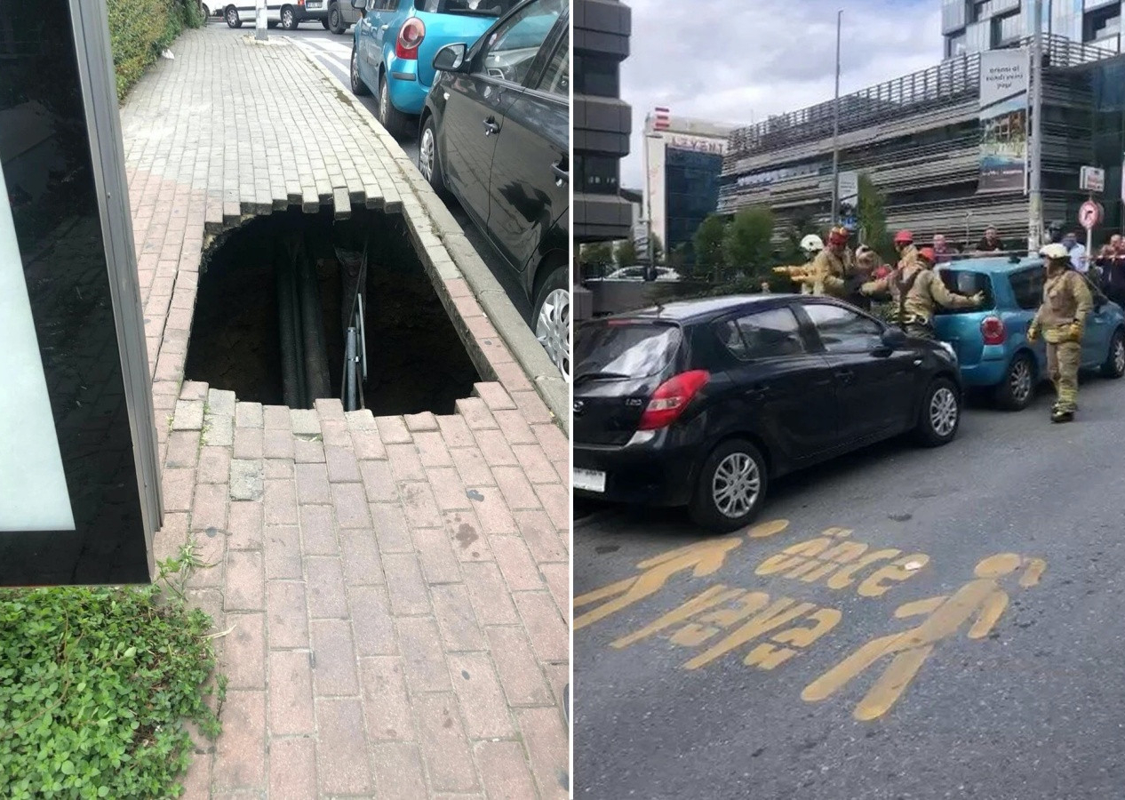 Şişli'de kaldırım çöktü! Çukura düşen kadın ağır yaralandı...