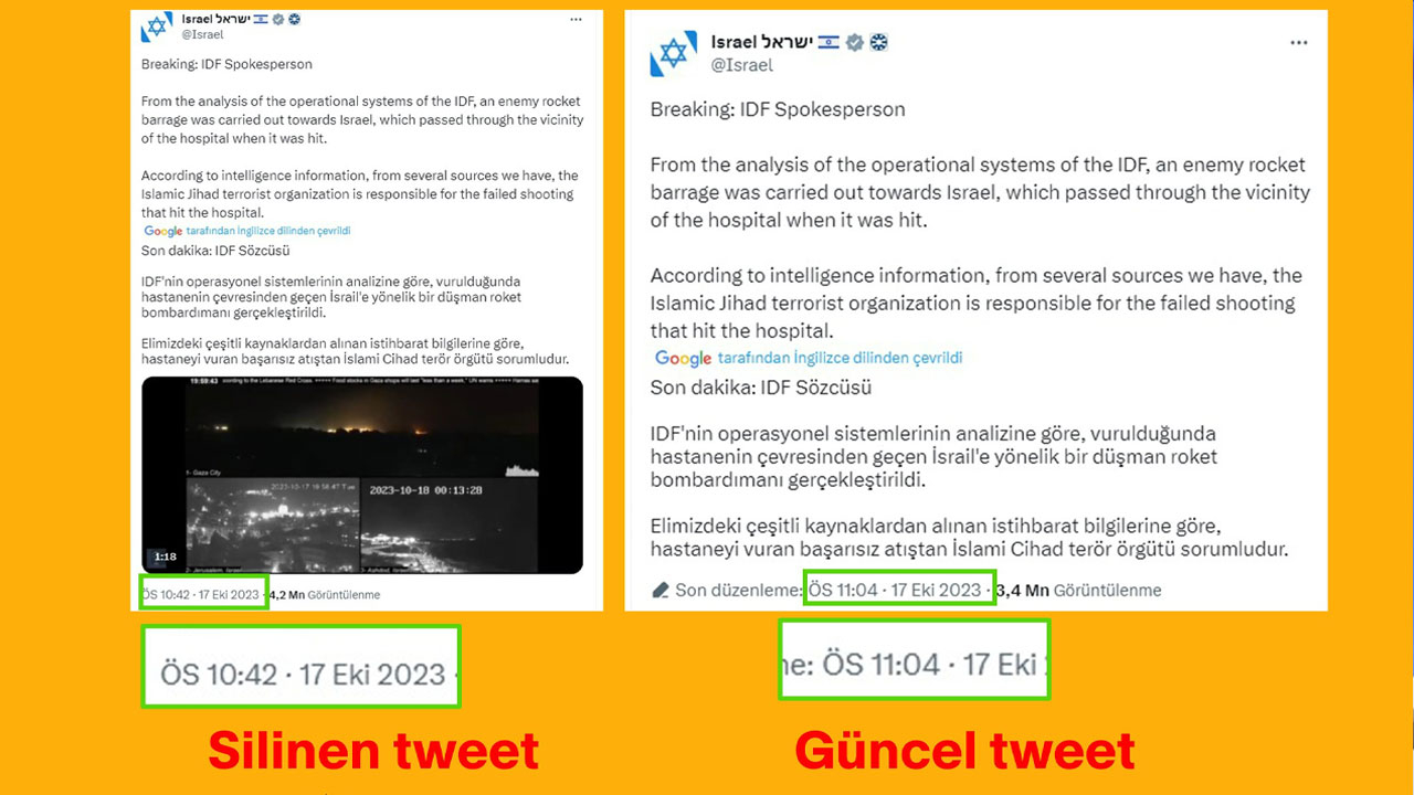 İsrail Gazze'de hastane saldırısı sonrasında Hamas'ı sorumlu tuttu! Daha sonra attığı tweeti sildi