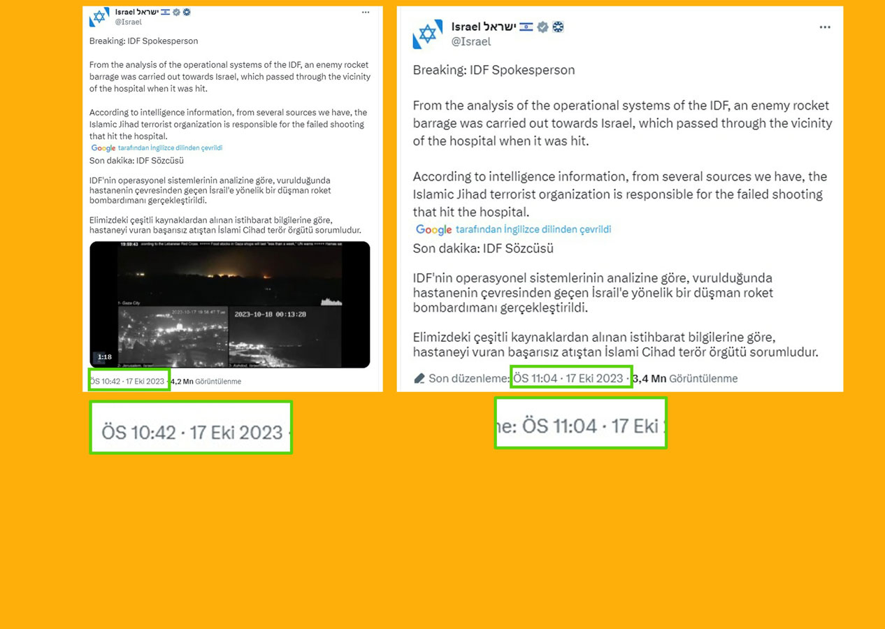 İsrail Gazze'de hastane saldırısı sonrasında Hamas'ı sorumlu tuttu! Daha sonra attığı tweeti sildi