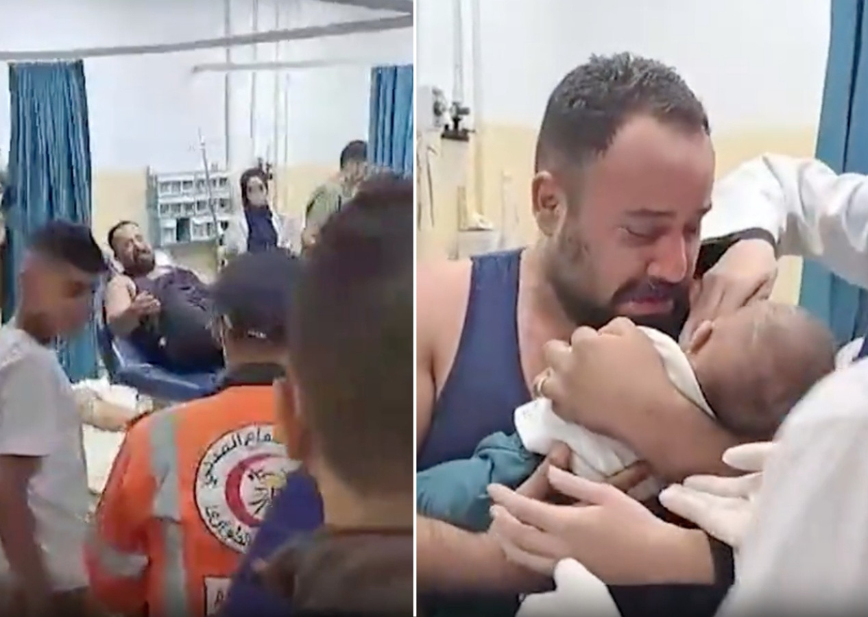 Filistinli baba, enkaz altından sağ kurtarılan bebeğine böyle kavuştu!