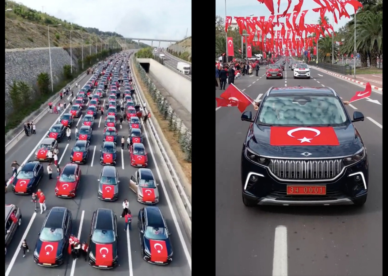 100. Yıl TOGG konvoyu! Şehit çocukları, İstanbul Valisi Davut Gül'ün aracında...