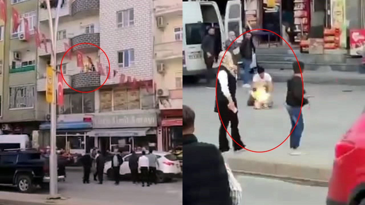 Olacak iş değil! Evde alev alan tüpü balkondan insanların arasına attı