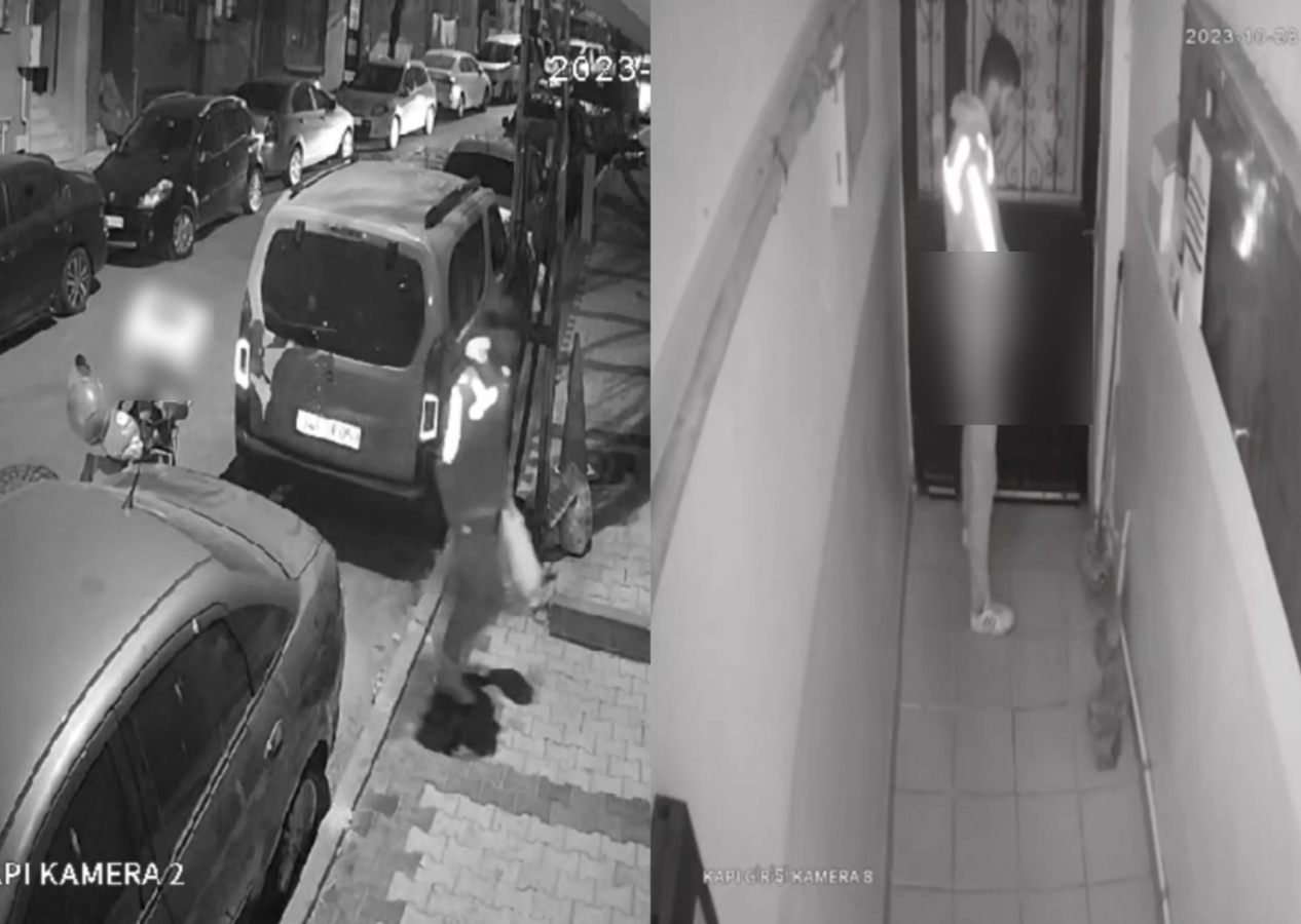 İğrenç olay güvenlik kamerasında ortaya çıktı! Siparişi bırakan kurye apartmana idrarını yaptı