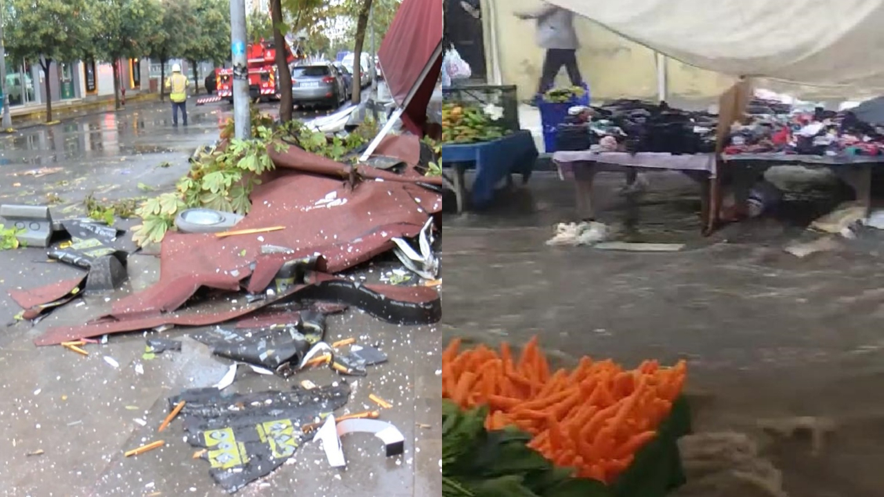 İstanbul'da sağanak ve fırtına başladı: Halk pazarını su bastı, çatılar uçtu!